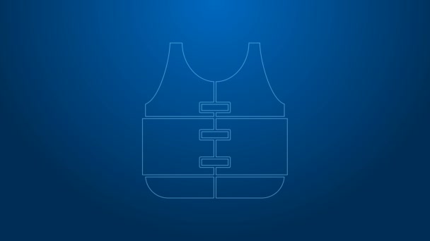 White line Life jacket icon isolated on blue background. Life vest icon. Extreme sport. Sport equipment. 4K Video motion graphic animation - Footage, Video