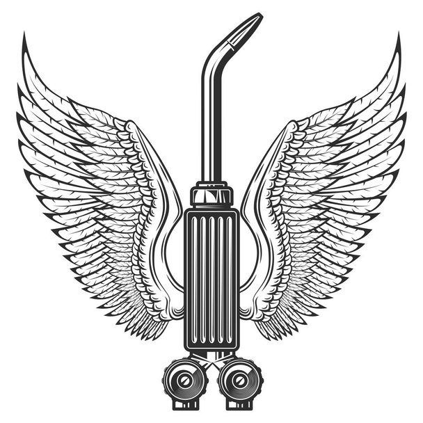 Lasbrander gas reparatie tool met vleugels in monochrome stijl geïsoleerde vector illustratie. Bouwen van lasgereedschap - Vector, afbeelding
