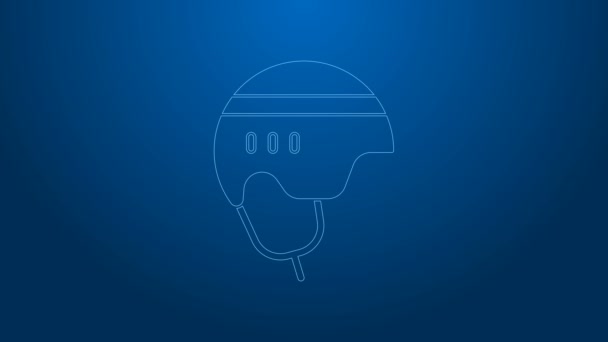 Witte lijn Hockey helm pictogram geïsoleerd op blauwe achtergrond. 4K Video motion grafische animatie - Video
