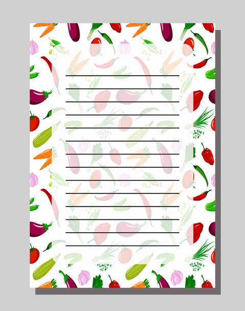 Blank with assorted fresh fruits. Template for writing recipes. - Vector, Image