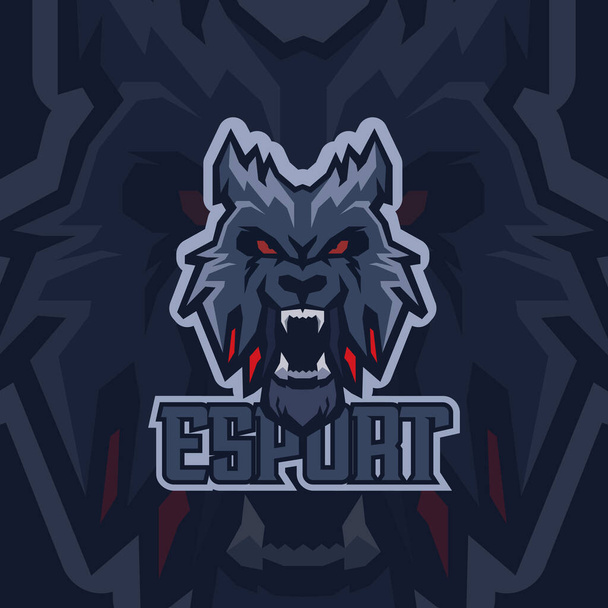 Esport λογότυπο πρότυπο σχεδιασμού, με το κεφάλι του λύκου εικονίδιο, θυμωμένος έκφραση - Διάνυσμα, εικόνα