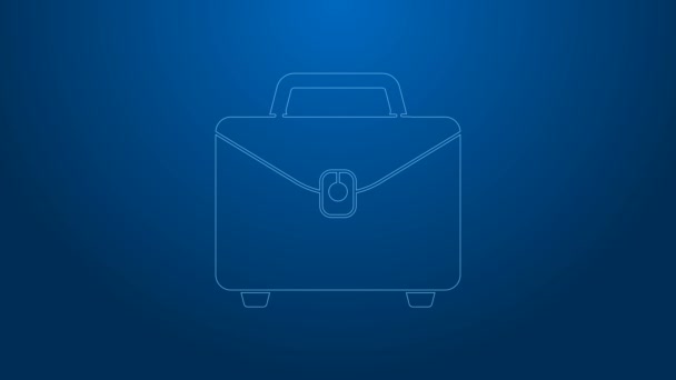 Witte lijn Briefcase icoon geïsoleerd op blauwe achtergrond. Zakelijk dossier. Zakelijke portefeuille. 4K Video motion grafische animatie - Video