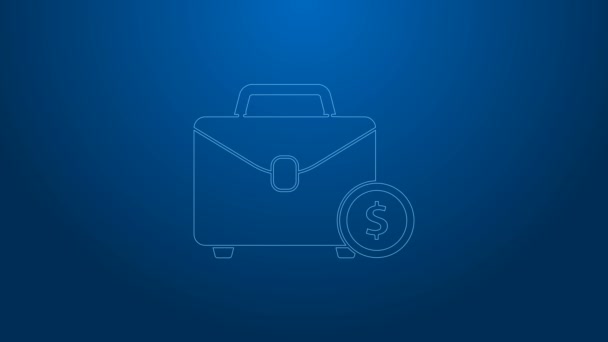 White line Briefcase and money icon isolated on blue background. Business case sign. Business portfolio. 4K Video motion graphic animation - Footage, Video