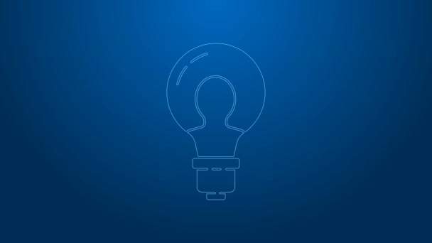 White line Light bulb with concept of idea icon isolated on blue background. Energy and idea symbol. Inspiration concept. 4K Video motion graphic animation - Footage, Video