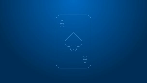 Белая линия Игральная карта с символом пик, выделенная на синем фоне. Игры в казино. Видеографическая анимация 4K - Кадры, видео
