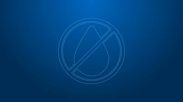 Valkoinen viiva Vesipisara kielletty kuvake eristetty sinisellä pohjalla. Ei vesimerkkiä. 4K Video motion graafinen animaatio - Materiaali, video