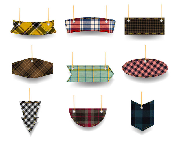 Fabric plaid price tags labels collection sale banners design, Isolated on white background - Φωτογραφία, εικόνα
