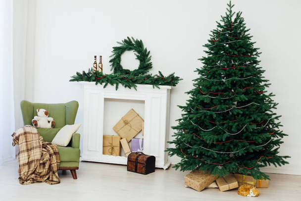 New Years holiday interior Christmas tree decor presents December - Photo, Image