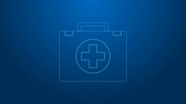 White line First aid kit icon isolated on blue background. Medical box with cross. Medical equipment for emergency. Healthcare concept. 4K Video motion graphic animation - Footage, Video