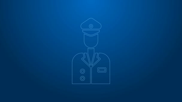 Witte lijn Pilot pictogram geïsoleerd op blauwe achtergrond. 4K Video motion grafische animatie - Video