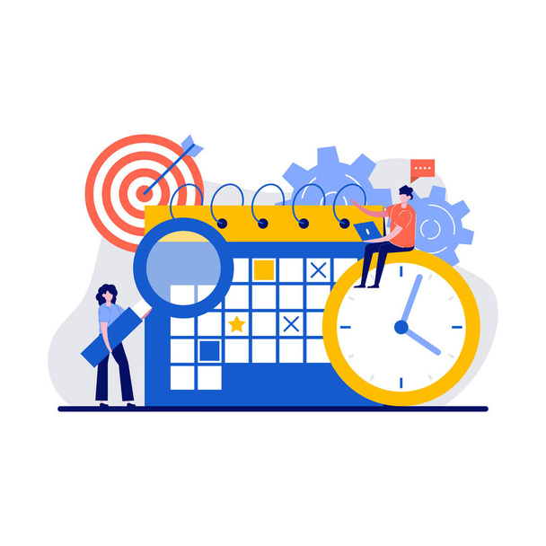 Tijd management, effectieve tijd spenderen, tijd planning concept met klein karakter en icoon. Workflow organisatie abstracte vector illustratie set. Teamwork proces, deadlines respecteren metafoor. - Vector, afbeelding