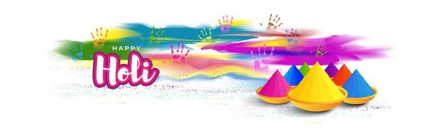 векторная иллюстрация дизайнерской карточки счастливого дня Holi. Indian Festival of Colors - ежегодный индуистский весенний фестиваль - Вектор,изображение