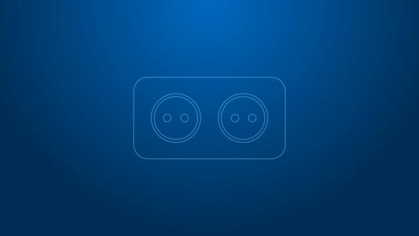 White line Electrical outlet icon isolated on blue background. Power socket. Rosette symbol. 4K Video motion graphic animation - Footage, Video