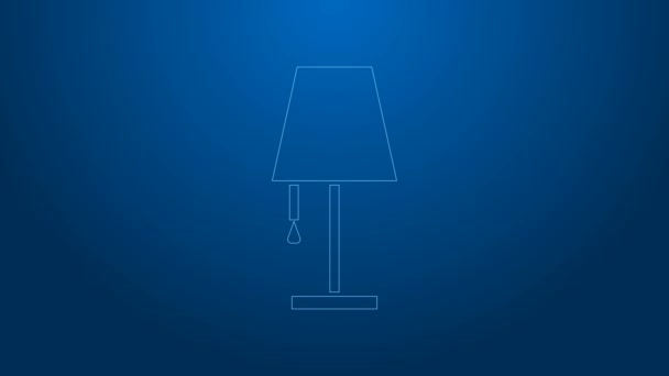 Línea blanca Icono de lámpara de mesa aislado sobre fondo azul. Animación gráfica de vídeo 4K - Metraje, vídeo