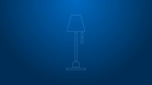 Línea blanca Icono de lámpara de pie aislado sobre fondo azul. Animación gráfica de vídeo 4K - Metraje, vídeo