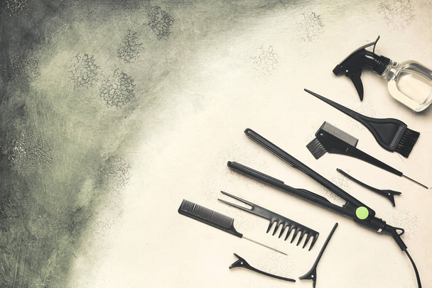 Set of hairdresser's tools on color background - Photo, Image