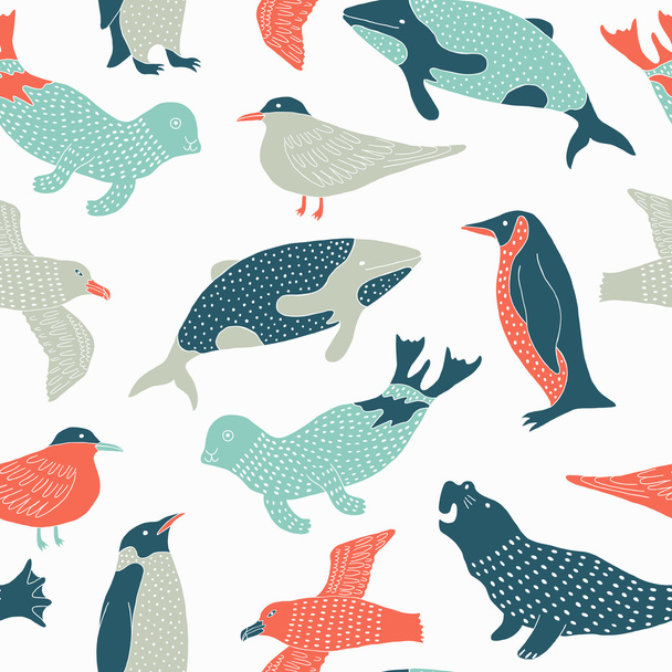 Antarctic animals seamless pattern - Vektör, Görsel