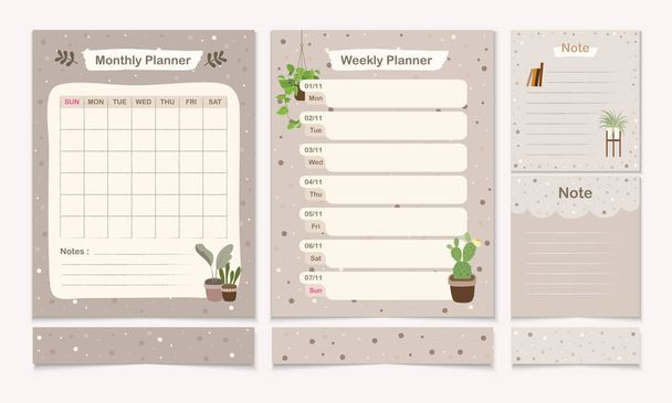 Conjunto de plantilla de planificación mínima con plantilla de diseño de página mensual, semanal y de nota - Vector, imagen