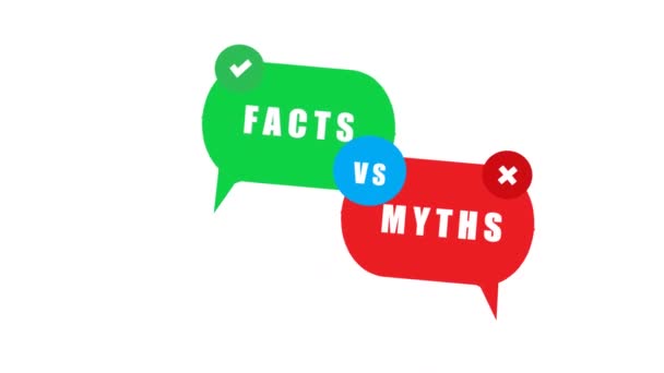 зеленые и красные пузыри с мифами против фактов. концепция тщательной проверки фактов или легкого сравнения доказательств. Современный логотип графического дизайна изолирован на белом фоне - Кадры, видео