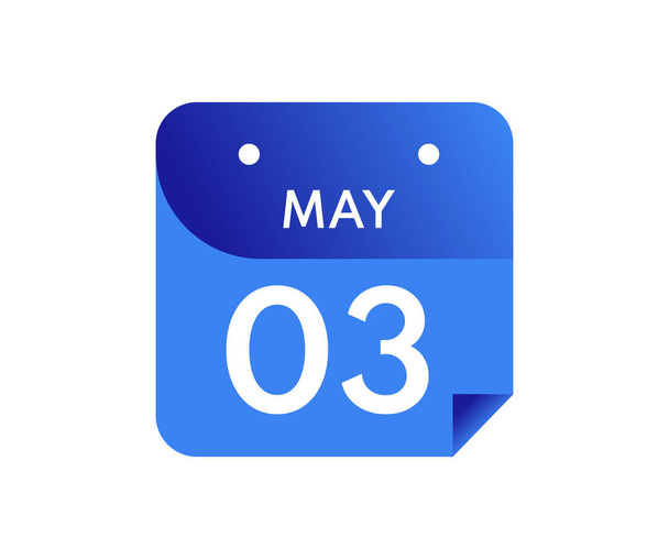 Május 3., Egynapos naptár elszigetelt fehér alapon - Vektor, kép