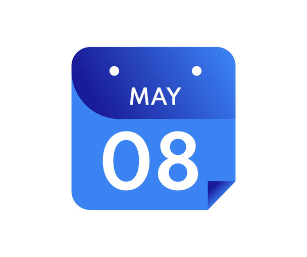 8 maja, Pojedynczy dzień w kalendarzu na białym tle - Wektor, obraz