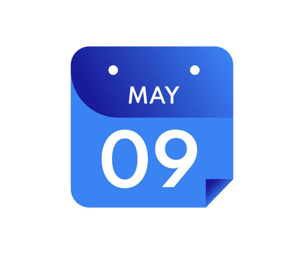 9 mei, Enkele dag in kalender geïsoleerd op witte achtergrond - Vector, afbeelding