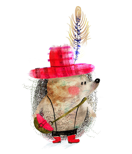 roztomilý malý akvarel krásný kreslený ježek postava - Fotografie, Obrázek