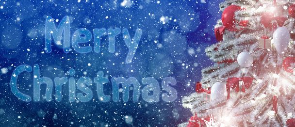 Christmas tree over background with snowflakes, merry Christmas and happy festivities concept - Photo, Image