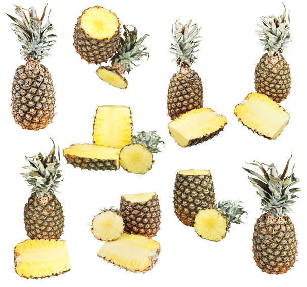 熟したパイナップルを白で隔離されるのセット - 写真・画像