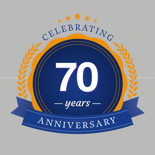 Logotipo de aniversario de 70 años con marco de círculo azul y cinta azul - Vector, Imagen