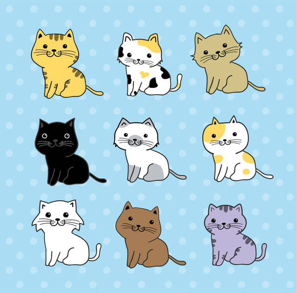 забавная милая иллюстрация кошек из мультфильмов - Вектор,изображение