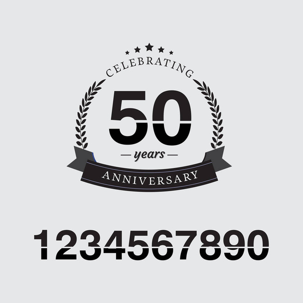 Godło obchodów 50 rocznicy. etykieta logo rocznicy, odizolowany znaczek czarno-biały, wzór ilustracji wektorowej dla uczczenia karty okolicznościowej i zaproszenia - Wektor, obraz