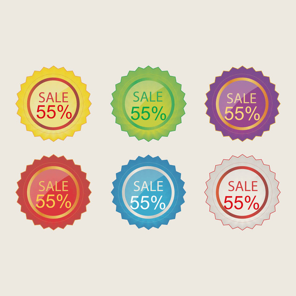 55 discount sticker. 55% off sale multi-color tag isolated vector illustration. Discount price label. symbol for advertising campaign in retail. 55% discount sale promo - Vector, Image