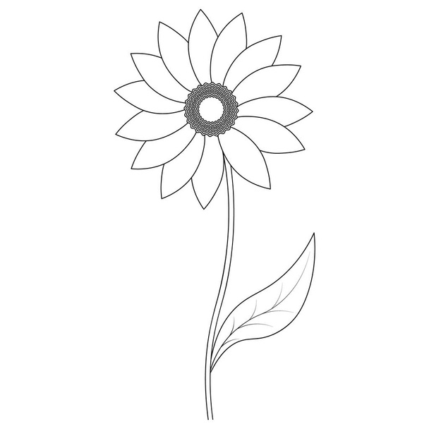 Sunflower. Sunny flower. Sketch. Vector illustration. Outline on an isolated white background. Doodle style. Coloring book for children. Harvest seeds for processing into oil. Plant of the aster family. Idea for web design. - Wektor, obraz