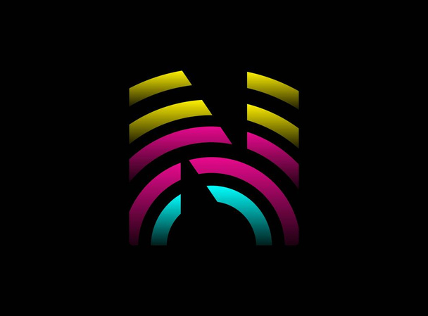 N Buchstabenvektor-Design, Cmyk-Schrift-Logo. Dynamische Spaltung rosa, blau, gelb auf schwarzem Hintergrund. Für soziale Medien, Gestaltungselemente, kreative Poster, Webvorlagen     - Vektor, Bild