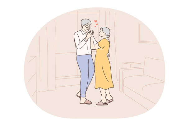 Senior elderly couple living happy active lifestyle concept - Vetor, Imagem