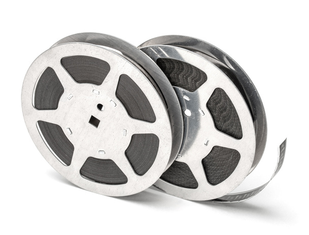 Film reel with filmstrip isolated on white background. - Φωτογραφία, εικόνα
