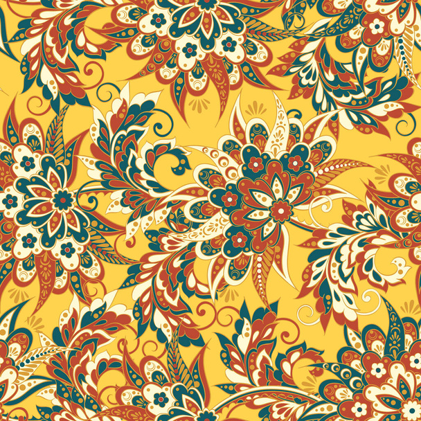 Индийский цветочный бесшовный рисунок в стиле батик - Вектор,изображение