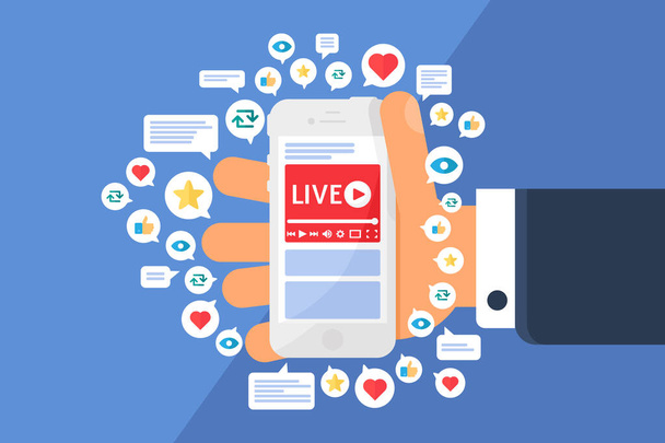 Mobile live stream and additional features concept icon - Vector, Image