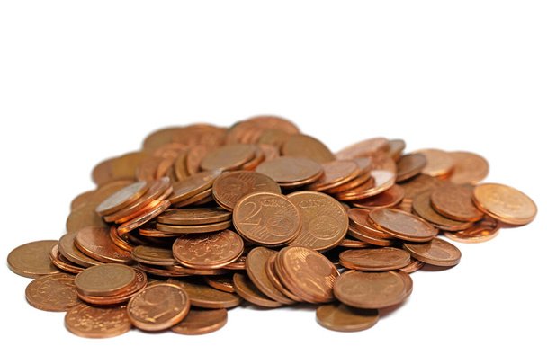 Monete centesimi, euro, resto, in una borsa di iuta - Foto, immagini