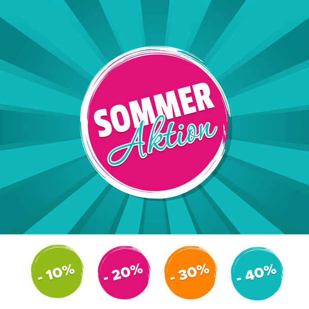 Sommer Aktion Banner und 10%, 20%, 30% & 40% reduzierte Buttons.  - Foto, Bild