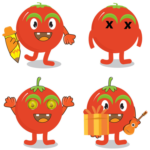 pacote de tomate mascote conjunto com várias expressões - Vetor, Imagem
