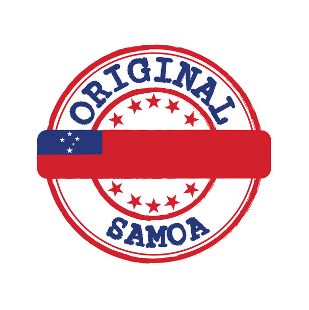 Timbro vettoriale per logo originale con testo Samoa e legatura al centro con bandiera nazionale. Grunge Timbro di texture in gomma di originale da Samoa. - Vettoriali, immagini