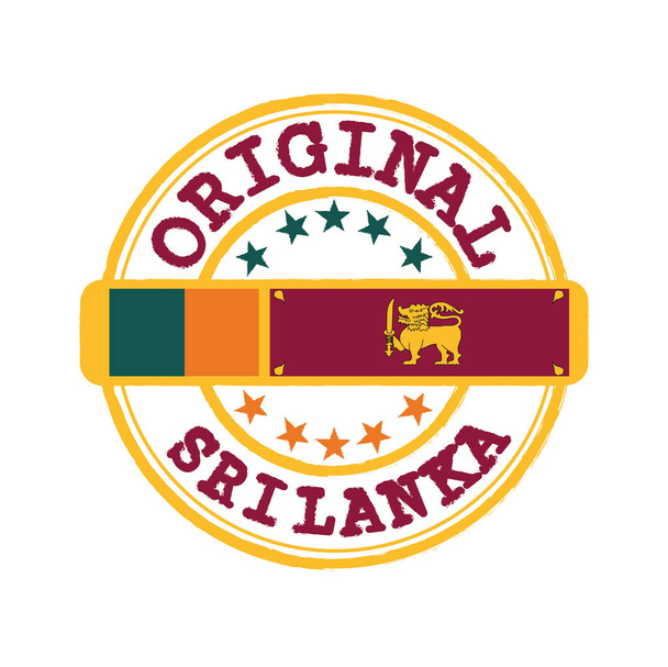 Vector Stamp of Original logo tekstillä Sri Lanka ja sitominen keskellä kansakunnan lippu. Grunge Rubber Texture leima Alkuperäinen Sri Lankasta. - Vektori, kuva