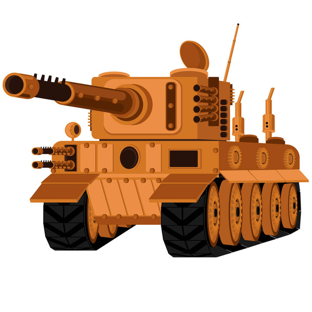 Futuristic tank in steampunk style. Vector illustration of mechanical transport. - Вектор, зображення