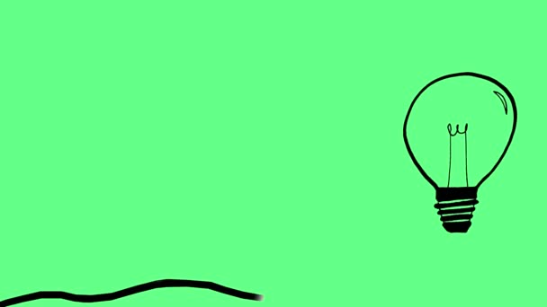 Yeşil arka planda parlayan bir ampul sembolünün hareket animasyonunu durdur. Yaratıcı fikirler ve yenilikler için kavram. - Video, Çekim