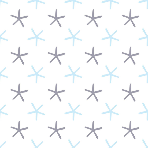 Patrón sin costuras de estrellas de mar y corales sobre un fondo blanco. Ilustración vectorial. - Vector, imagen