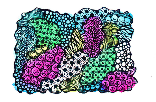 Zentangles acquerello con puntini web e colori vivaci - Foto, immagini
