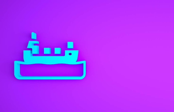 Blue Oil tanker schip pictogram geïsoleerd op paarse achtergrond. Minimalisme concept. 3d illustratie 3D renderen. - Foto, afbeelding