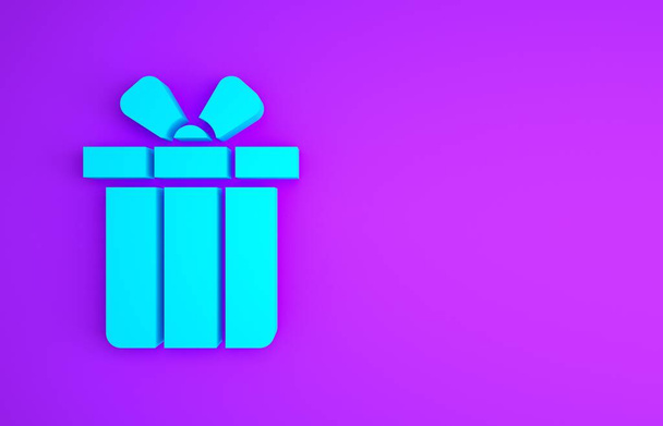 Icono de caja de regalo azul aislado sobre fondo púrpura. Feliz Navidad y Feliz Año Nuevo. Concepto minimalista. 3D ilustración 3D render. - Foto, Imagen
